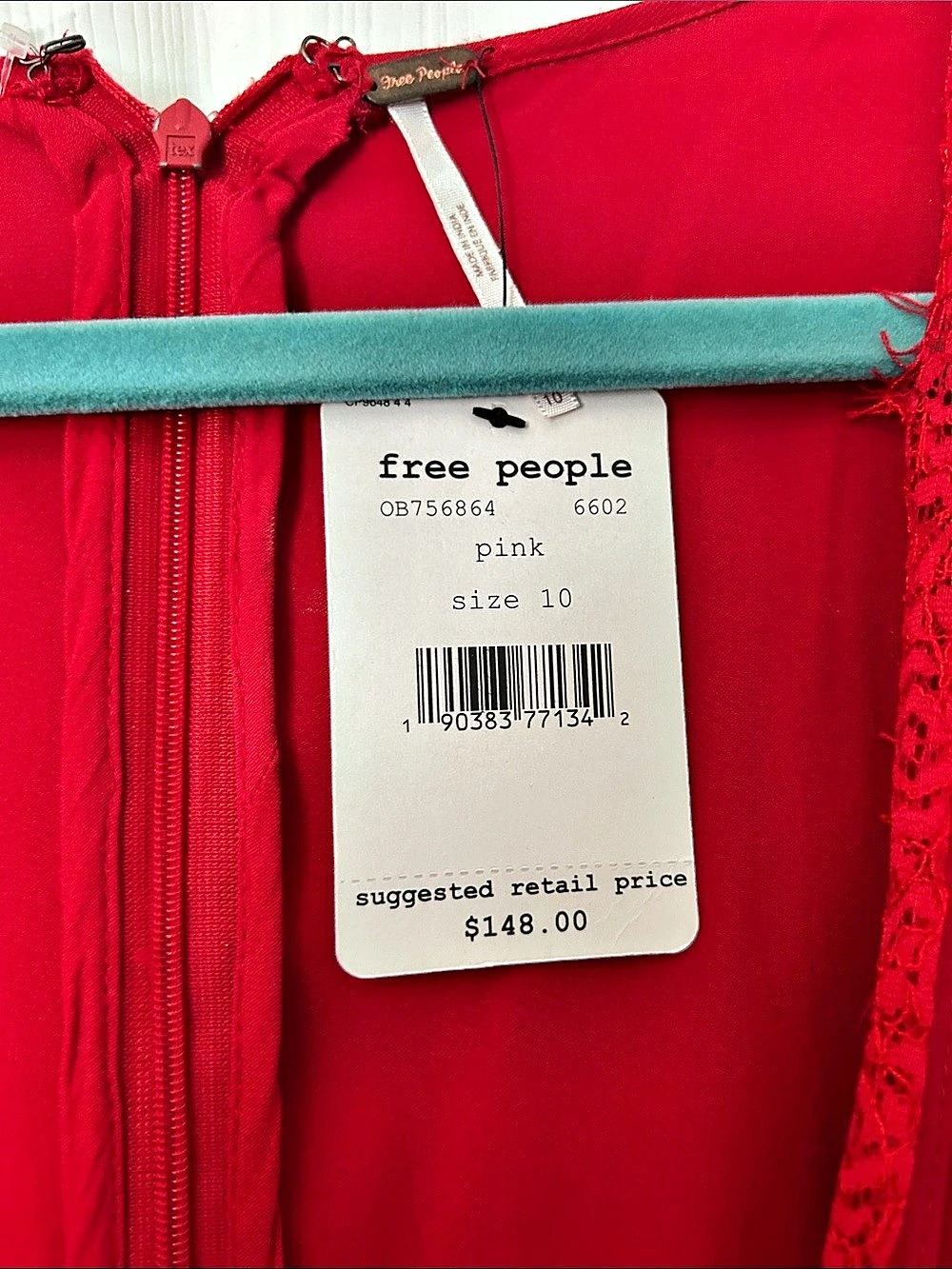Free People Red Lace Trim Jumpsuit Size 10 NWT - Picture 4 of 7
